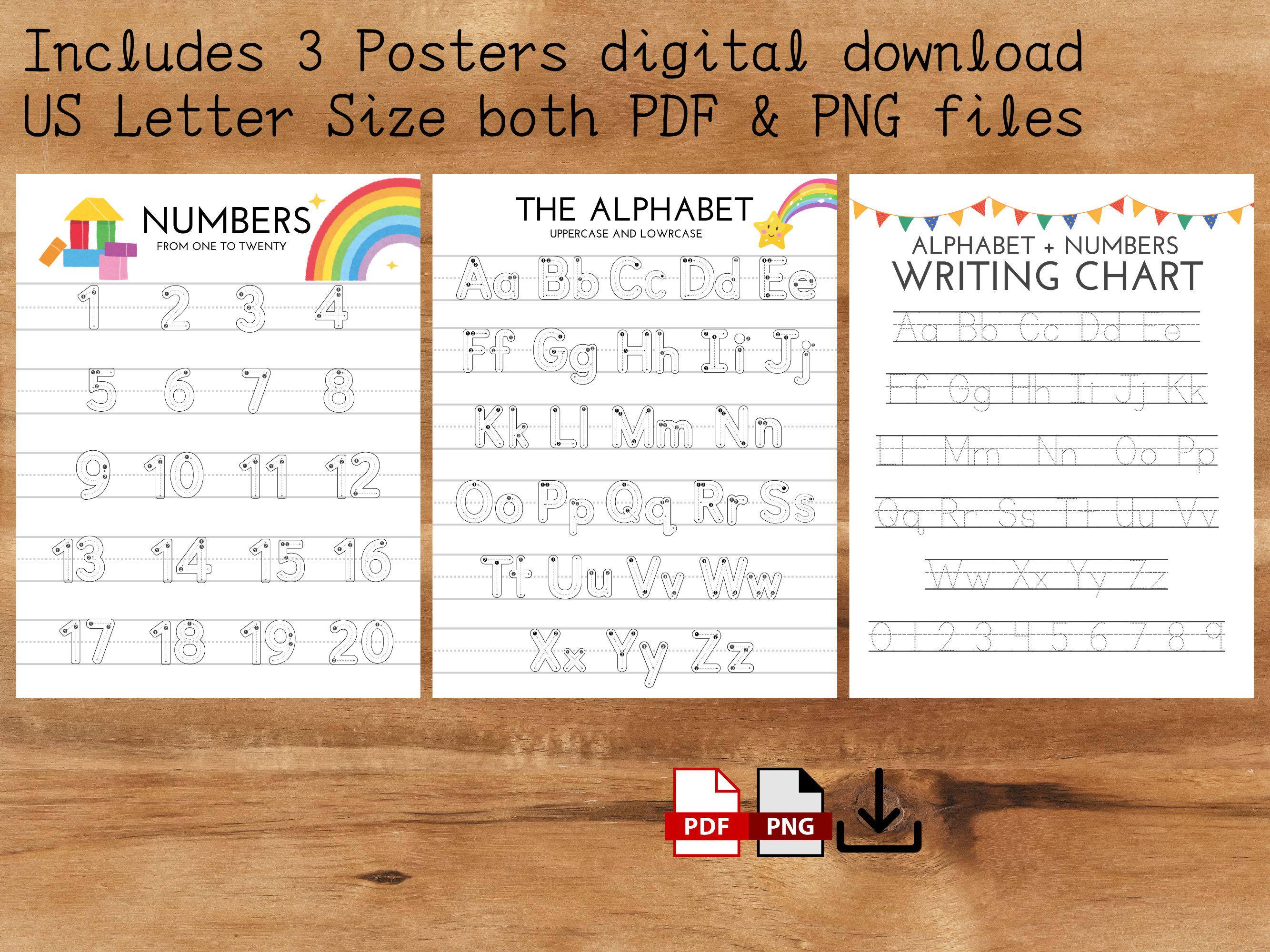 Alphabet & Number Tracing Chart: Kids Writing Practice (printable) - Etsy