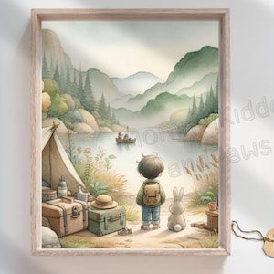 Adventure Boy Camping Wall Art Nursery Nature Decor Printable Kids Room Outdoors Theme Toddler Room Adventure Decor Lake Camping Wall Art