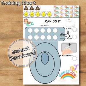 Cuadro de entrenamiento para ir al baño para niños pequeños / Imprimible divertido de sirena / Cuadro de pegatinas de recompensa para niñas / Descarga digital en PDF Lindo cuadro de recompensa para ir al baño