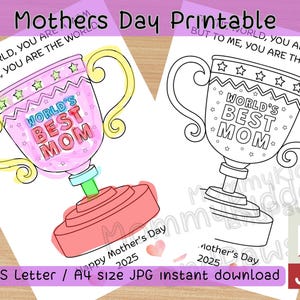 Trofeo imprimible para el Día de la Madre: Mejor Mamá. Regalo para el Día de la Madre. Manualidad con huella de mano de mamá. Página de actividades. Tamaños A3, A4, A5 o Carta de EE. UU. Descarga instantánea.