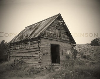 Hunting Cabin. Original Digital Photograph Print. New Mexico. Southwestern. Black and White. Antique. Wall Decor. CABIN by Mikel Robinson