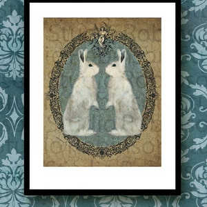 Double White Rabbit Bunny. Original Digital Art Photograph. Wall Art ...