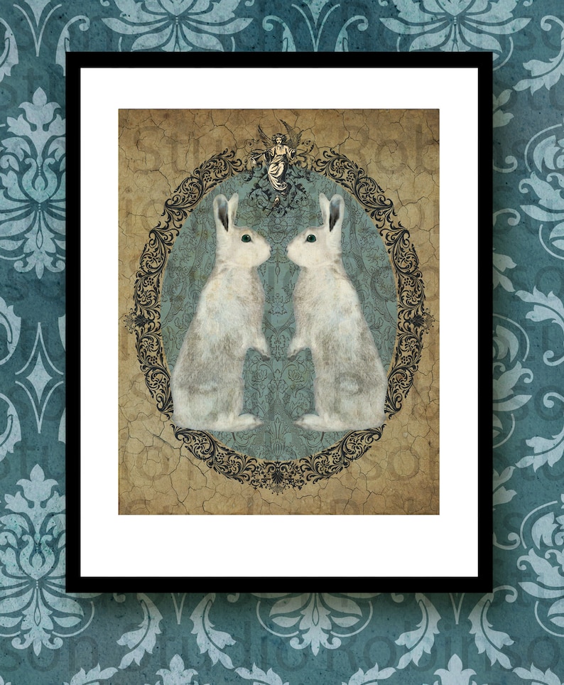 Double White Rabbit Bunny. Original Digital Art Photograph. Wall Art. Wall Decor. Giclee Print. DOUBLE RABBIT by Mikel Robinson image 3