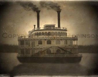 Steamboat. Steamship. Paddleboat. Original Digital Art Photograph. Wall Decor. Giclee Print. MISSISSIPPI MOONLIGHT by Mikel Robinson