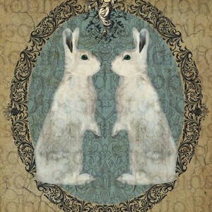 Double White Rabbit Bunny. Original Digital Art Photograph. Wall Art. Wall Decor. Giclee Print. DOUBLE RABBIT by Mikel Robinson image 1