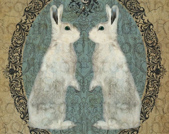 Double White Rabbit Bunny. Original Digital Art Photograph. Wall Art. Wall Decor. Giclee Print. DOUBLE RABBIT by Mikel Robinson