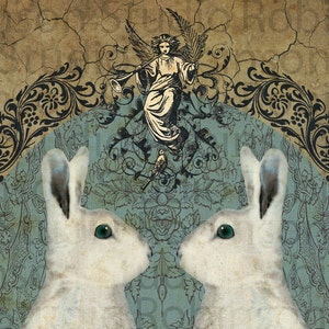 Double White Rabbit Bunny. Original Digital Art Photograph. Wall Art. Wall Decor. Giclee Print. DOUBLE RABBIT by Mikel Robinson image 2