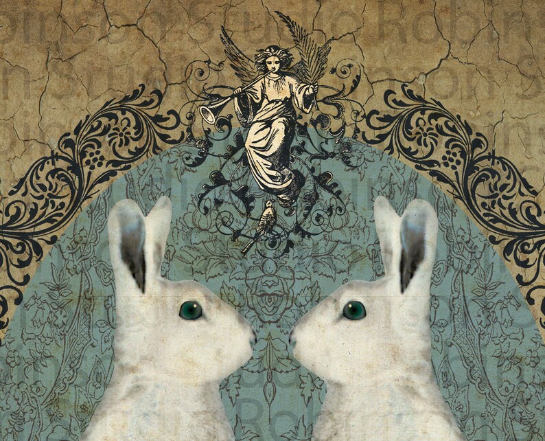 Double White Rabbit Bunny. Original Digital Art Photograph. Wall Art. Wall Decor. Giclee Print. DOUBLE RABBIT by Mikel Robinson image 2