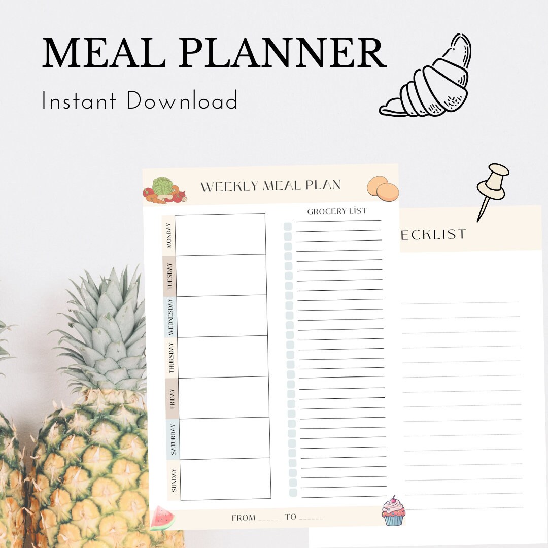 INSTANT Download Printable Weekly Menu Planner Template Grocery List ...