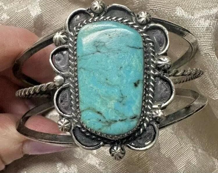 Bracelet manchette amérindien turquoise 6-1/2 po.