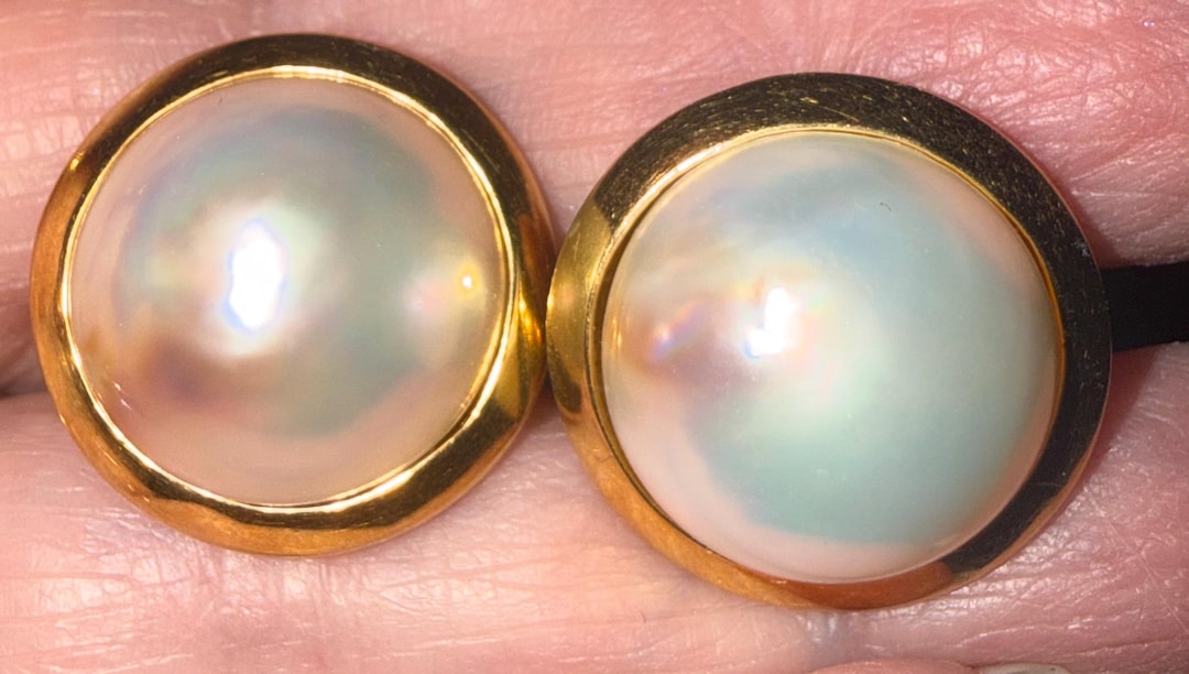 Mabe Pearl 14k Gold Omega Clip Pierced Back Earrings Extraordinary - Etsy