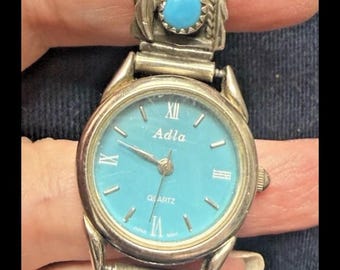 Adla 925 Sterling Silver Navajo Turquoise Women's Watch Vintage Quartz 7"
