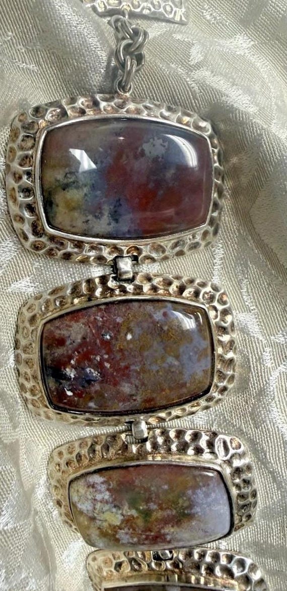 Genuine Agate Four Rectangular Stone Sterling Cha… - image 4