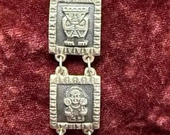Mexican 900 Silver Unusual Tribal Character Panel Link Bracelet Vintage 7"High x 5/8"width