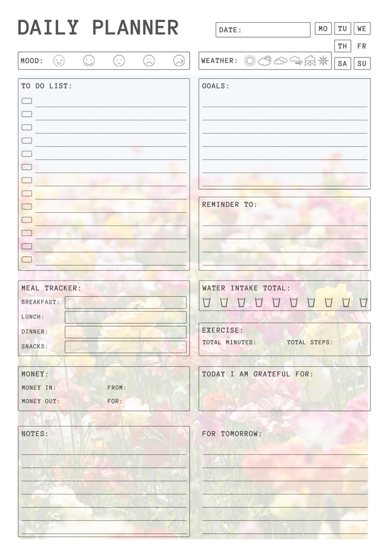 Daily Planner With Flowers - Etsy