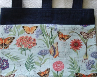 New Large Handmade Butterflies Butterfly on red background Denim Tote Bag