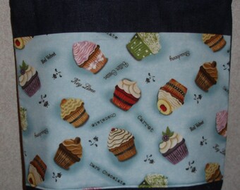 New Medium Handmade Decorated Donuts Treats Denim Tote Bag