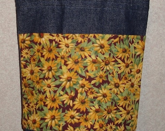 New Small Handmade Brown Eyed Susan Garden Denim Tote Bag Purse