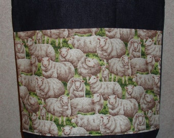 New Handmade Medium Sheep Lamb Farm Denim Tote Bag