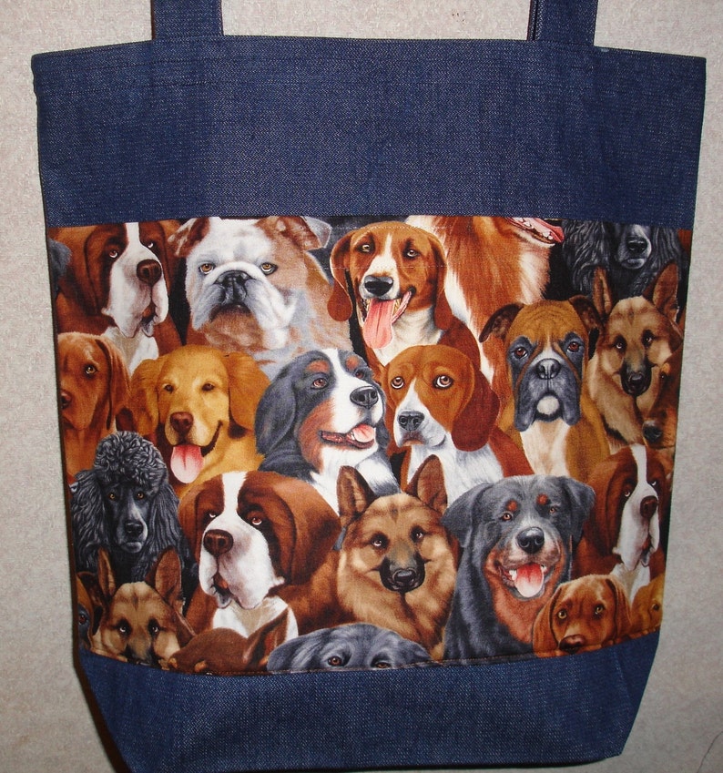 New Handmade Dog Breed Bulldog Rottweiler St Bernard German Shepherd Large Denim Tote Bag
