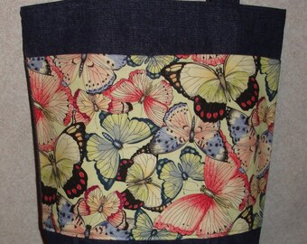 New Medium Handmade Big Spring Butterfly Butterflies Denim Tote Bag