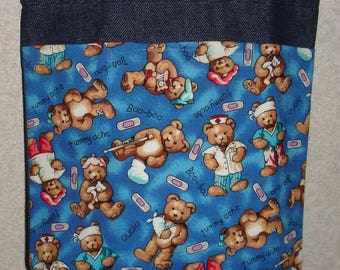 New Small Handmade Medical Scrubs Dr Nurse Teddy Bears Denim Tote Bag