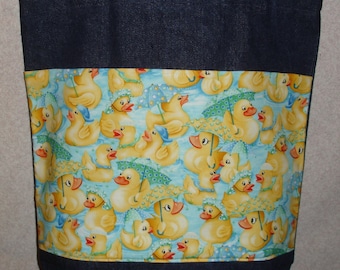 New Large Handmade Denim Tote Bag Rubber Ducky Duckie all over Theme