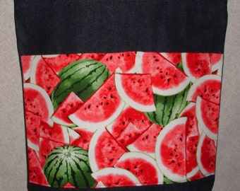 New Large Handmade Watermelon Summer Fruit Denim Tote Bag