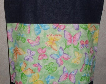 New Large Handmade Denim Tote Bag Pastel Butterfly Theme