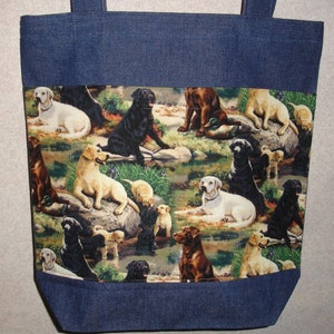 New Handmade Large Pugs Pug Toss Green Bkgd Dogs Pets Denim Tote Bag