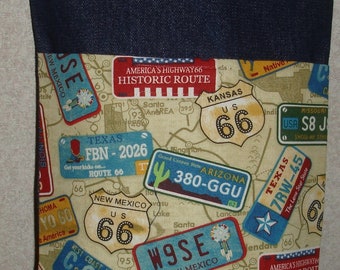 New Small Handmade Route 66 License Plates America Denim Tote Bag