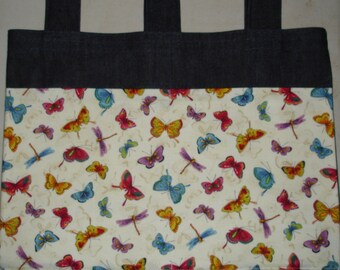 New Handmade Denim Walker Tote Bag Tiny Bright Butterfly Butterflies Dragonfly Theme