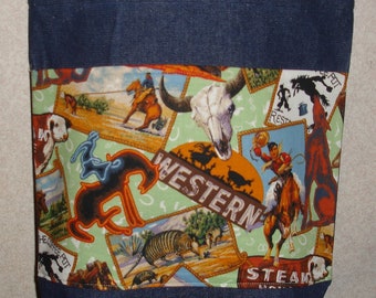 New Handmade Medium Steakhouse Western Steak Denim Tote Bag