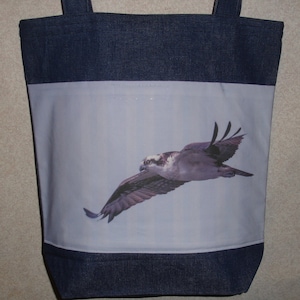 New Handmade Osprey Fish Hawk Bird of Prey Original Photograph Photo Large Denim Tote Bag