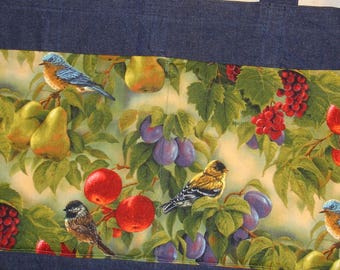 New Handmade Denim Walker Tote Bag Birds & Fruit Theme