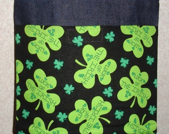 New Small Handmade Shamrock St Patrick Irish Denim Tote Bag