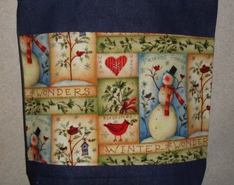 New Large Handmade Snowman Snowmen Winter Wonders Country Holiday Winter Christmas Denim Tote Bag