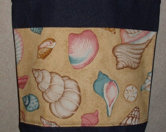 New Large Handmade Sea Shells Conch Ocean Sea Beach Reef Denim Tote Bag