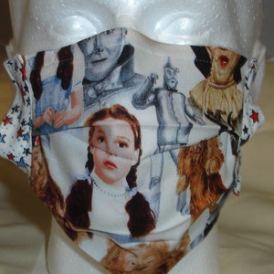 USA Face mask, cotton mask, lined cotton mask, face cover, handmade with Wizard of Oz Characters Fabric