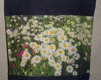 New Handmade Daisy Wildflower Ozark Original Photograph Photo Large Denim Tote Bag