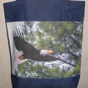 New Handmade Soaring Bale Eagle USA Bird of Prey Original Photograph Photo Large Denim Tote Bag