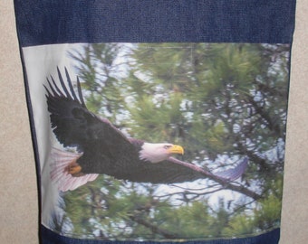 New Handmade Soaring Bale Eagle USA Bird of Prey Original Photograph Photo Large Denim Tote Bag
