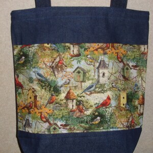 New Handmade Large Backyard Birdhouse Bird Houses Denim Tote Bag