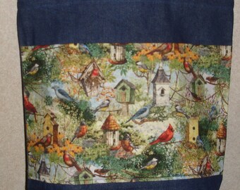 New Handmade Large Backyard Birdhouse Bird Houses Denim Tote Bag