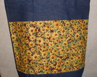 New Large Handmade Brown Eyed Susan Wildflower Flowers Garden Denim Tote Bag