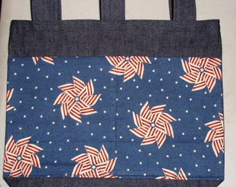 New Handmade Denim Walker Bag Patriotic Pinwheels Flag Theme