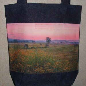 New Handmade Wildflower Hayfield Farm Dawn Coreopsis Ozark Original Photograph Photo Large Denim Tote Bag