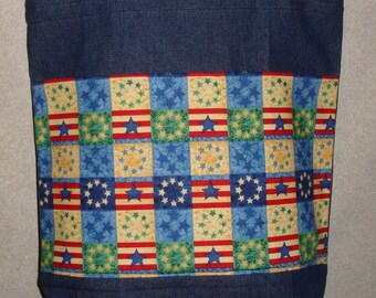 New Handmade Large Patriotic Stars Patchwork Denim Tote Bag