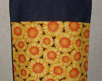 New Small Handmade Sunflower Floral Flowers Harvest Summer Autumn Denim Tote Bag Purse