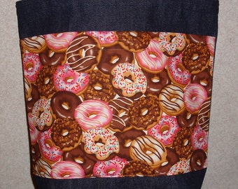 New Medium Handmade Decorated Donuts Treats Denim Tote Bag